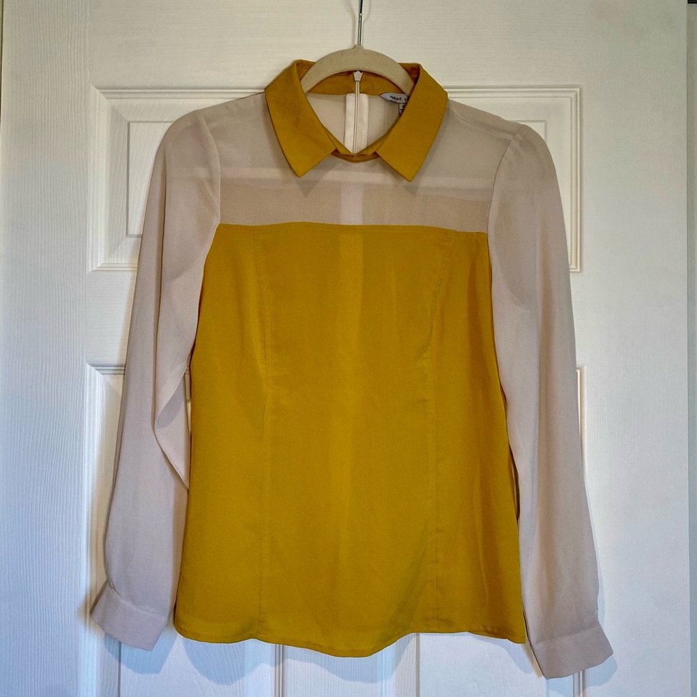 Naked Zebra Mustard Yellow and White Long Sleeve Blouse with Peter Pan Collar